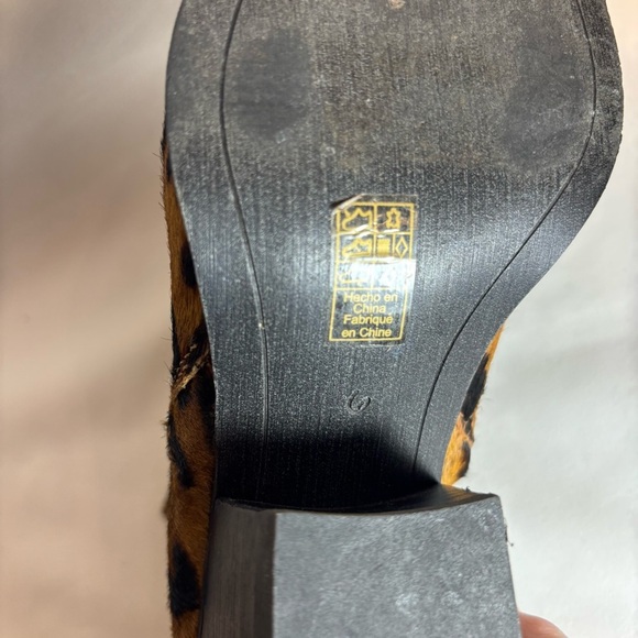 SAM EDELMAN Sz 6 Ponyhair Leather Leopard Print Ankle Boots Stacked Heel Booties - Picture 9 of 10